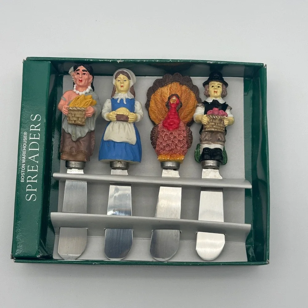 Boston Warehouse Thanksgiving Spreaders Set of 4 Turkey Pilgrim Stainless Steel